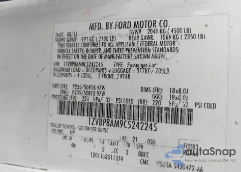 2012 Ford Mustang V6 Premium z USA, uszkodzony, nr VIN 1ZVBP8AM9C5242245